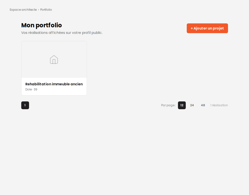Page Portfolio : liste des réalisations