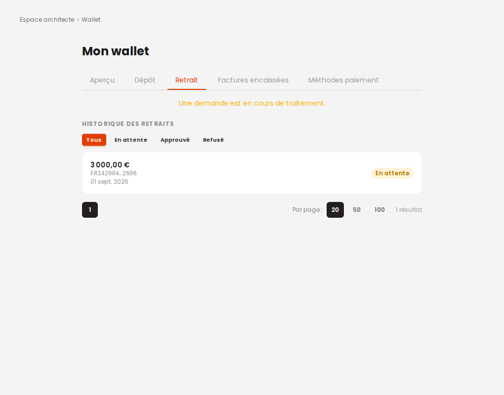 Withdrawal history and statuses
