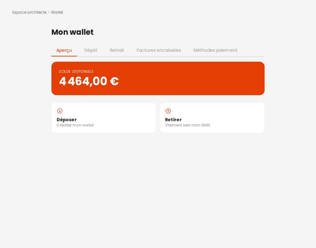 Portefeuille du professionnel avec son solde disponible