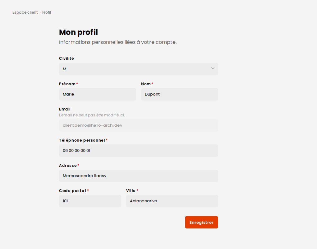 Profile page: your personal details