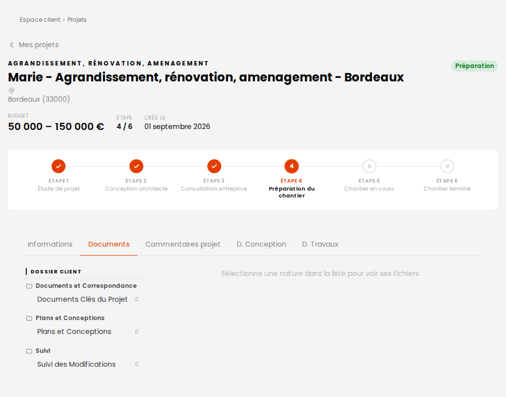 Onglet Documents d'une fiche projet