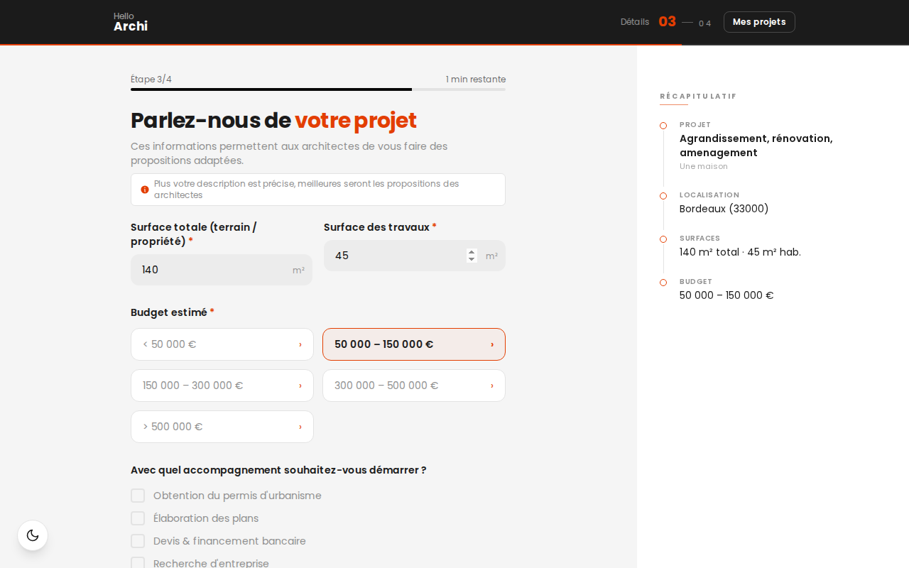 Troisième étape : surfaces, budget et accompagnement