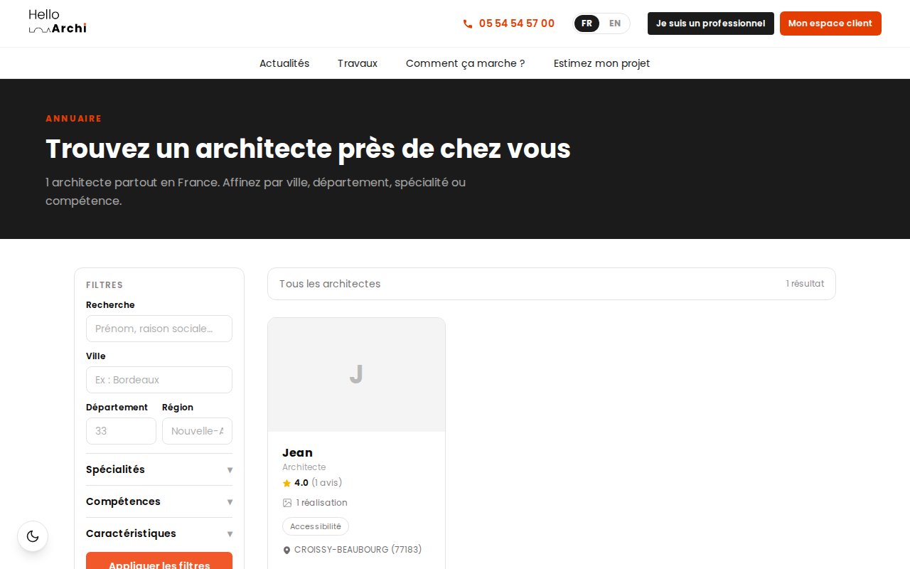 Public directory: an architect shown by first name only
