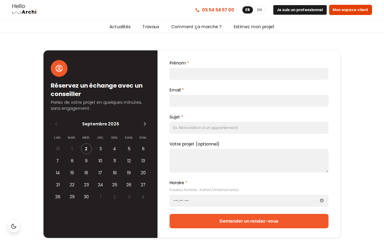 Booking page for the discovery appointment